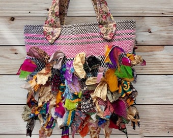 Borsa di stracci/tote -Borsa/borsa intrecciata a mano/kourelou etnica boho/fatta a mano/borsa a tracolla