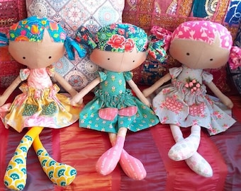 Handmade Rag Doll, Soft Fabric Doll, Cloth Doll, Nursery Decor, Gift for Girl, Removable Skirt, Handmade Toy