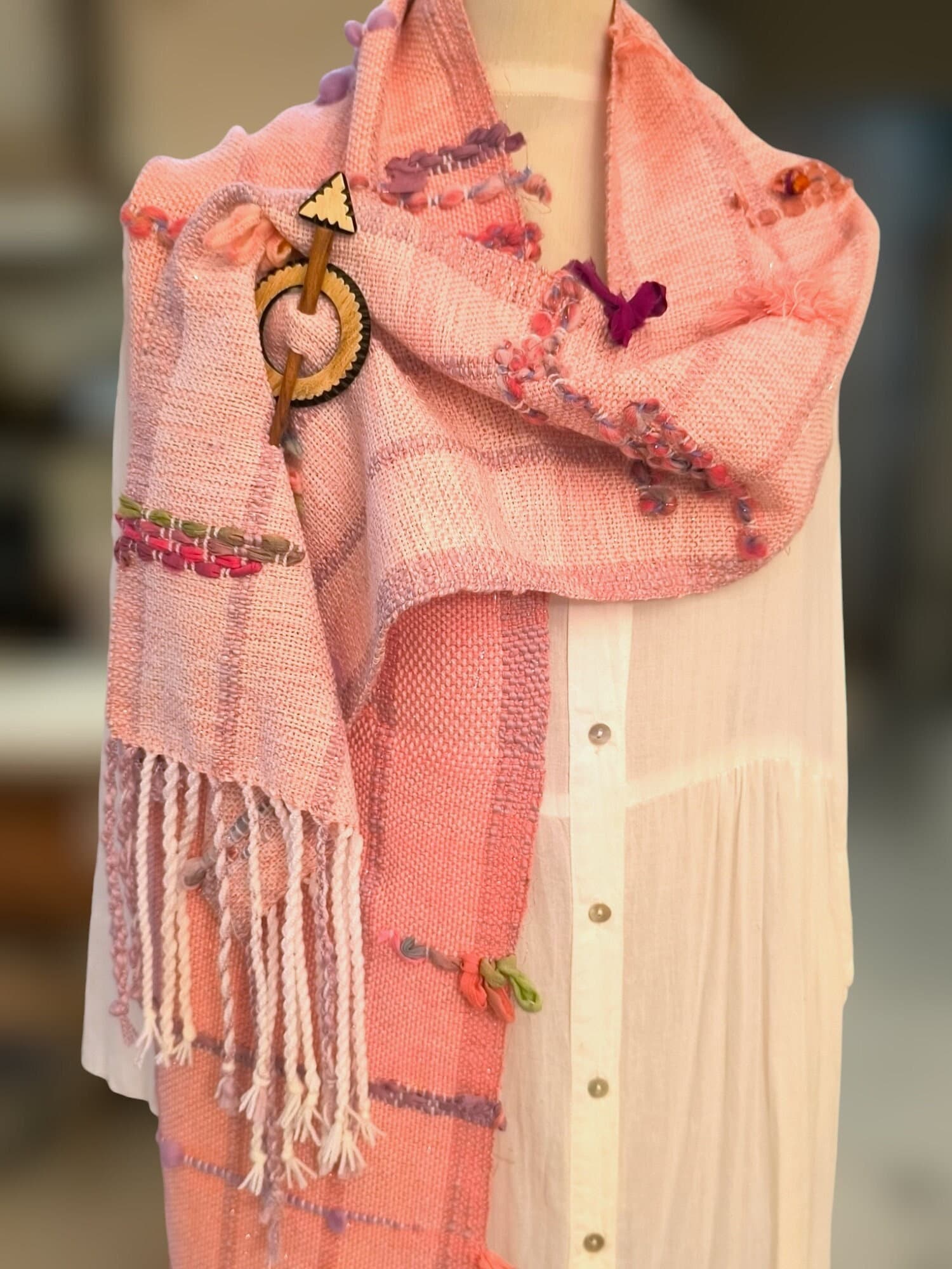Handwoven Pink Shadows Scarf- Shawl /wrap -saori Style /unique