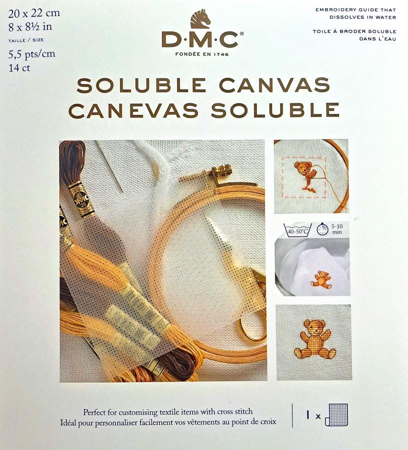 Soluble Canvas water-soluble 5.5 stitches/cm 14ct. 20 x 22 cm for DMC cross stitch