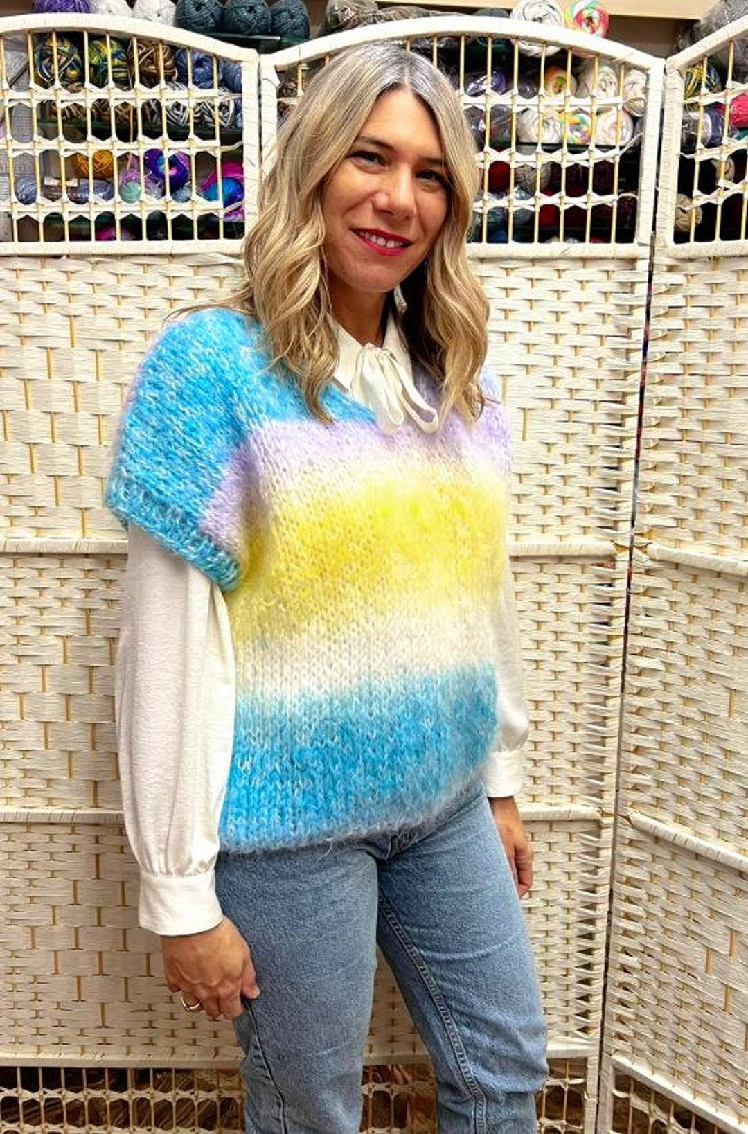 Pop hand-knitted vest Green