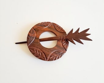 Handmade Wooden Shawl Pin: Carved Scarf Brooch