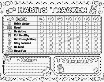 Candy Habits Tracker Coloring Page Printable (Digital Download)