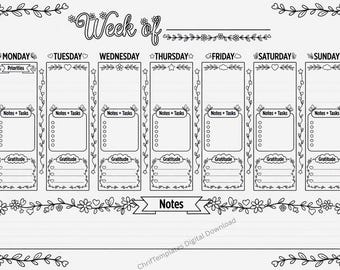 Weekly Planner Coloring Printable (Digital Download)