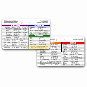 Laboratory Values Badge Card Reference Horizontal for Nurse Medic EMT for ID Badge Clip Strap or Reel Lab