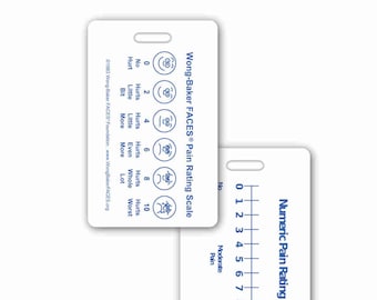 Wong Baker FACES® Escala de calificación del dolor vertical con tarjeta de bolsillo con insignia de escala de calificación numérica para enfermero paramédico EMT para correa o carrete con clip de insignia de identificación