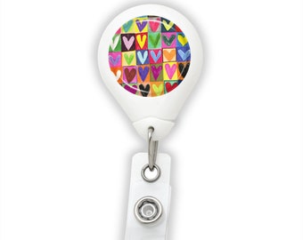 Heart Drawings Badge Reel w/ Swivel Clip