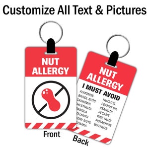 Custom Allergy Keychain, Medical Alert, Medical Tag, Allergy ID Tag, Peanut Allergy, Allergy Alert, Allergy Key Tag, Emergency Contact