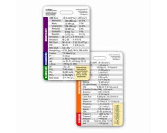 Lab Values Badge Pocket Card Reference Vertical for Nurse Paramedic EMT for ID Badge Clip Strap or Reel Laboratory