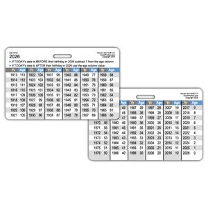 Age Calculation Chart Horizontal Badge Card Reference Sheet