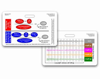 Medication Titration Badge Card Reference Horizontal for Nurse Paramedic EMT for ID Badge Clip Strap or Reel