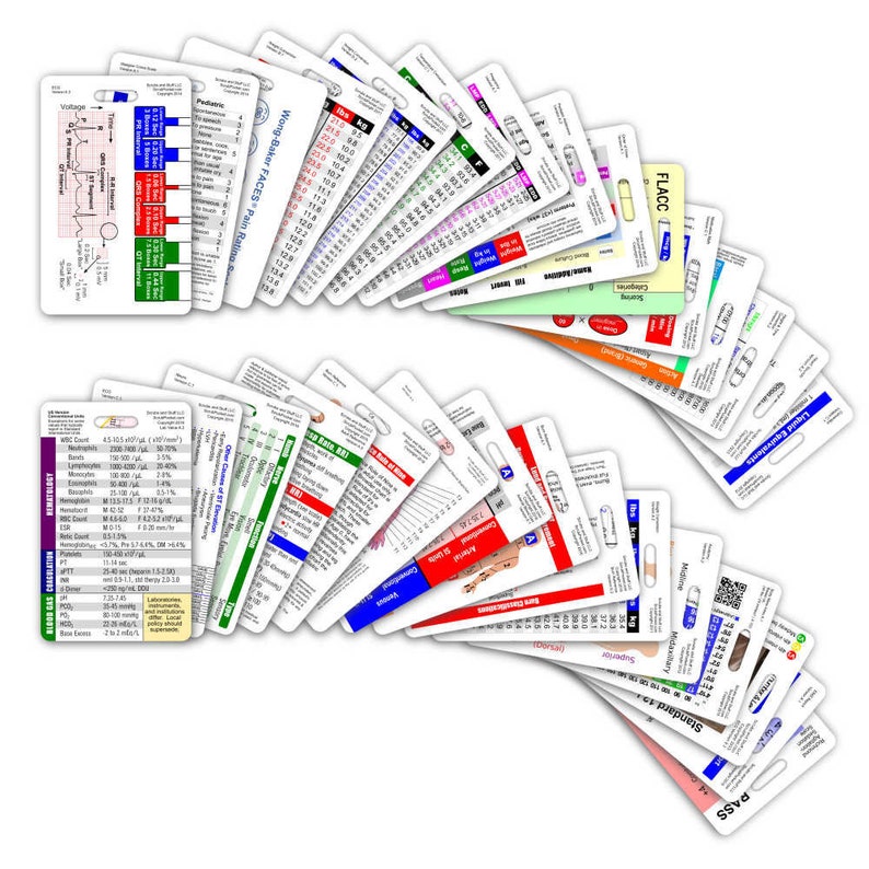 Comprehensive Vertical Badge Card Set 30 Cards for ID Badge Clip Strap Reel Reference Cheat Sheet Pocket Guide Paramedic EMT RN Nurse image 1