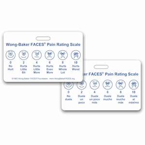 Escala de classificação de dor FACES® Wong Baker horizontal com cartão de bolso para crachá espanhol para enfermeira paramédica EMT para clipe de crachá de identificação ou carretel