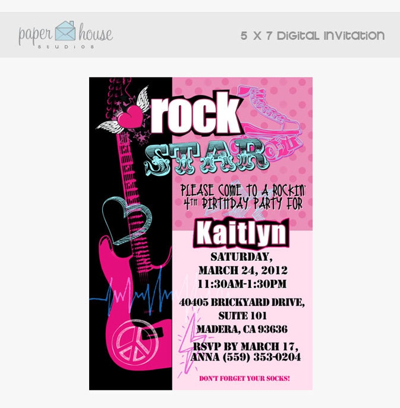 Rockstar Birthday Party Invitation digital Only Etsy
