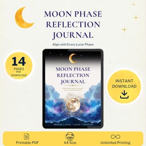 Mondphasen-Reflexionsjournal | Mondtagebuch zum Ausdrucken | Arbeitsbuch für Vollmond und Neumond | Mondritualplaner | PDF-Download zur Persönlichkeitsentwicklung