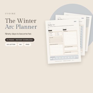 Winter Arc Planner Printable & Digital, 90 Day Challenge, Self Improvement Planner, Glow Up Habit Tracker, Undated GoodNotes iPad PDF