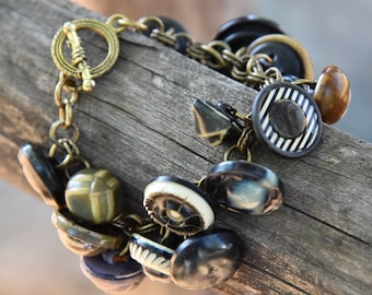 OOAK, Vintage and Antique Button Charm Bracelet