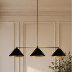 Modern 3-Light Linear Pendant Light, Black & Gold Dining Room Chandelier, Minimalist Kitchen Island Ceiling Light, Contemporary Fixture