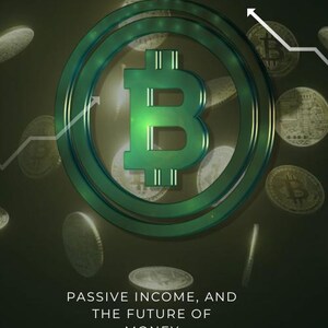 May include: A book cover titled DiFi MADE SIMPLE, PASSIVE INCOME, AND THE FUTURE OF MONEY by Imran Rao. The design features a large, glowing green Bitcoin symbol centered within concentric circles, surrounded by floating metallic coins and white arrows.