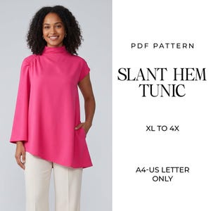 Tuniek met schuine zoom | PDF naaipatroon | Top met asymmetrische zoom | Tuniek met hoge en lage zoom | Losse blouse | Printbaar doe-het-zelf patroon | A4 US Letter