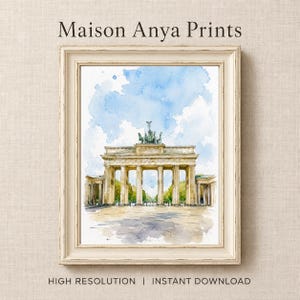 Brandenburg Gate Watercolor Print, Berlin Travel Printable Wall Art, Digital Download