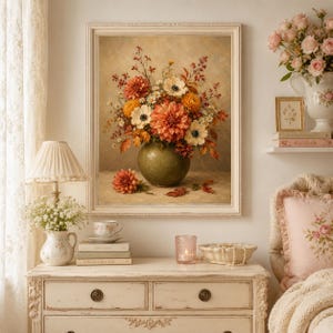 Autumn Floral Bouquet, Olive Green Vase Printable Wall Art (Digital Download) 185