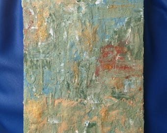Abstrakte, strukturierte Kunst, Krepp, Salbeigrün-Gold, Gold, Grün, Wabi-Sabi, organisch, organisch-modern, Japandi 3D