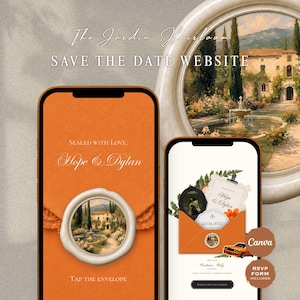 Vintage Orangerie Save The Date Website Template | Canva Trouwwebsite met RSVP & Bruiloft Countdown