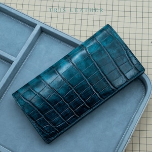 Blue Alligator Leather Long Wallet / gift for her / gift my friend