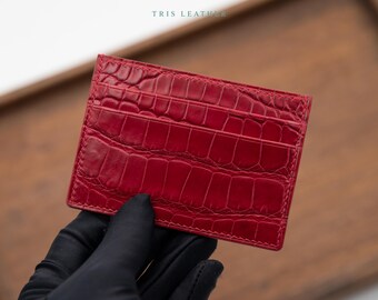 Personalized Red Alligator  Leather Card Holder – Epsom Slim Wallet