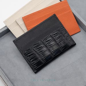 Personalized Black Alligator  Leather Card Holder – Epsom Slim Wallet