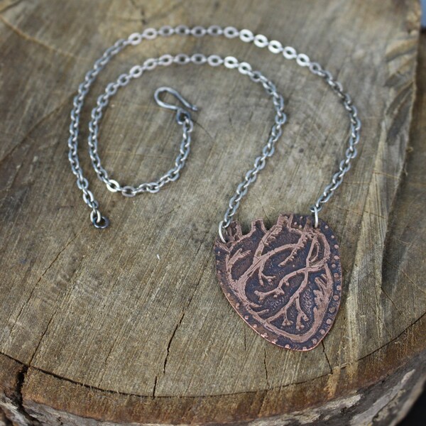 Be Still My Heart Etched Copper Necklace