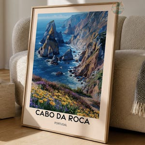 Cabo da Roca Portugal Poster Print, Westernmost Europe Cliff Wall Art, Atlantic Lighthouse Decor, Travel Gift
