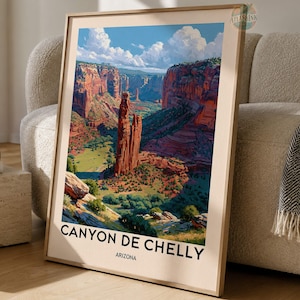 Canyon de Chelly Poster-Druck, Wandkunst aus dem roten Felsencanyon von Arizona, Wüstendekor der Navajo Nation, Reiseillustration als Geschenk