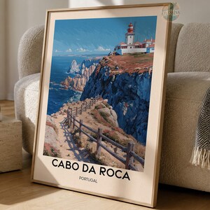 Cabo da Roca Portugal Poster Print, Westernmost Europe Cliff Wall Art, Atlantic Lighthouse Decor, Travel Gift
