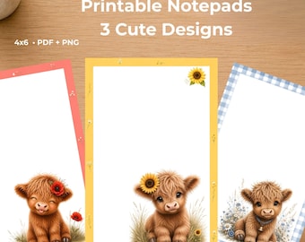Highland Cow Notepad Bundle | 3 Designs | Printable Stationery (PDF, PNG)