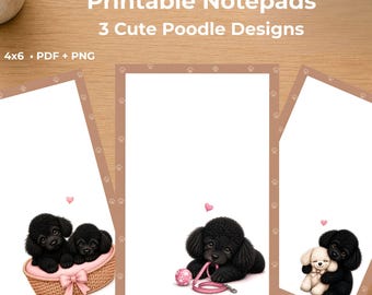 Pacote de Blocos de Notas com Poodle Preto | 3 Designs, 10x15 cm (PDF PNG)