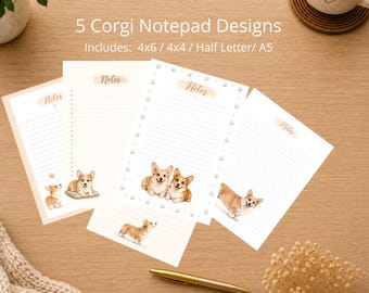 5 modelli di bigliettini con Corgi / 5 pagine con cani (download digitale) / Cancelleria stampabile / Regalo per amanti dei Corgi