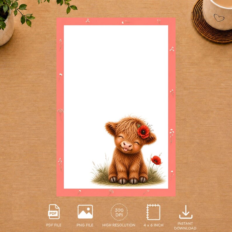 Highland Cow Notepad Bundle | 6 Designs | Printable Stationery (4x6 PDF ...