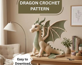 Dragon Amigurumi Crochet Pattern PDF, Floppy Dragon Plushie, Low Sew Fantasy Dragon Crochet, Cute Stuffed Toy Tutorial, Instant Download