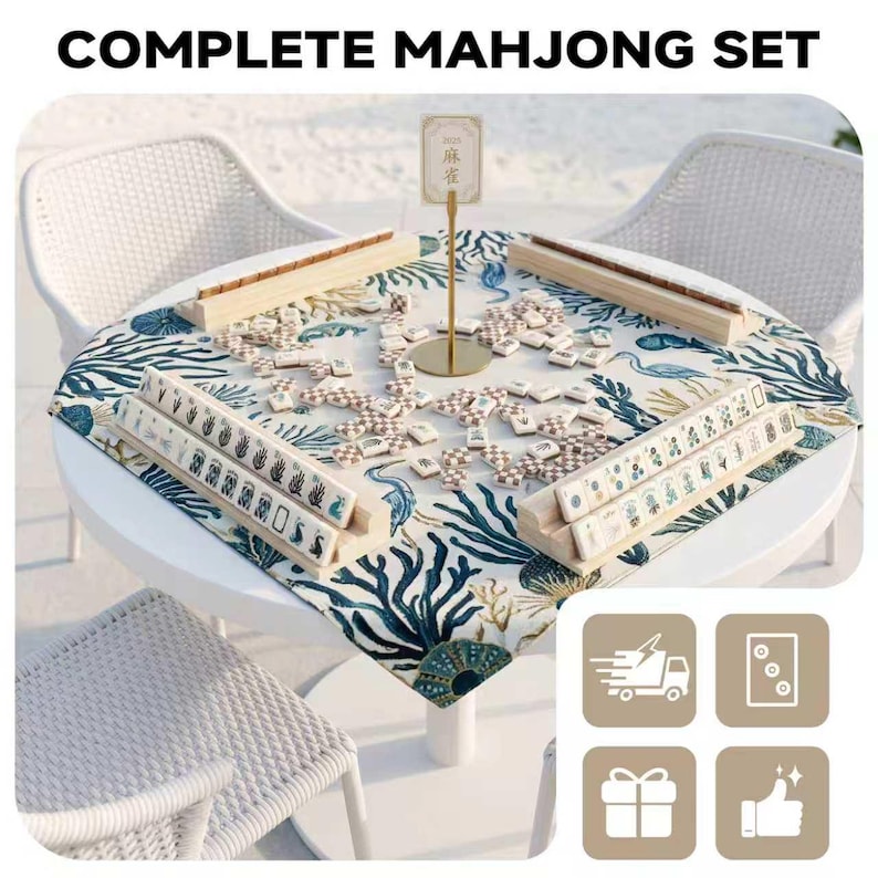 Custom Nature-Inspired Mahjong Set, Creamy Acrylic Tiles, Hand-Painted Pieces image 4