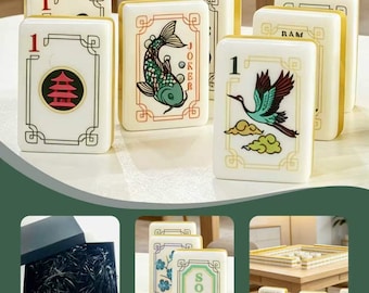 Juego de Mahjong americano personalizado, fichas acrílicas amarillas y blancas, grullas pintadas a mano, 160 piezas.