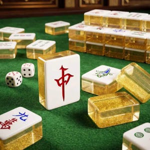 Custom Golden Glitter Acrylic Mahjong Set, 160 Hand-Painted Tiles image 5