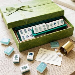 Custom Mint Green Butterfly Mahjong Set, 160 Hand-Painted Acrylic Tiles image 2