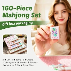 Custom Shell Pink American Mahjong Set, 160 Hand-Painted Floral & Animal Tiles