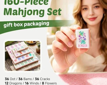 Custom Shell Pink American Mahjong Set, 160 Hand-Painted Floral & Animal Tiles