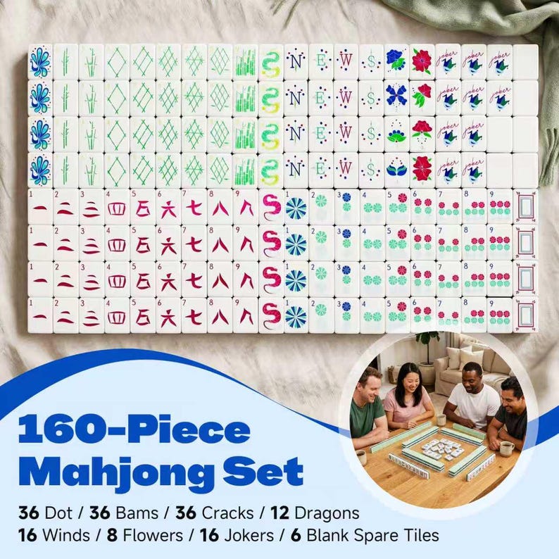Juego de mahjong americano personalizado en color verde menta, 160 fichas acrílicas pintadas a mano. imagen 1