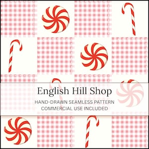 Candy Cane Seamless Pattern • Christmas Patchwork • Peppermint Holiday Digital Paper
