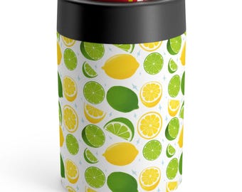Lemon Lime Can Holder | Hand-Drawn Fruit Insulated Beverage Cooler