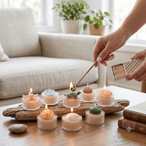 Ozean-Teelicht-Set, niedliche Sojakerze mit Strandmotiv, sommerliche Kerzen mit Meeresschildkröten- und Seesternmuschel-Design, nautisches Deko-Geschenkset
